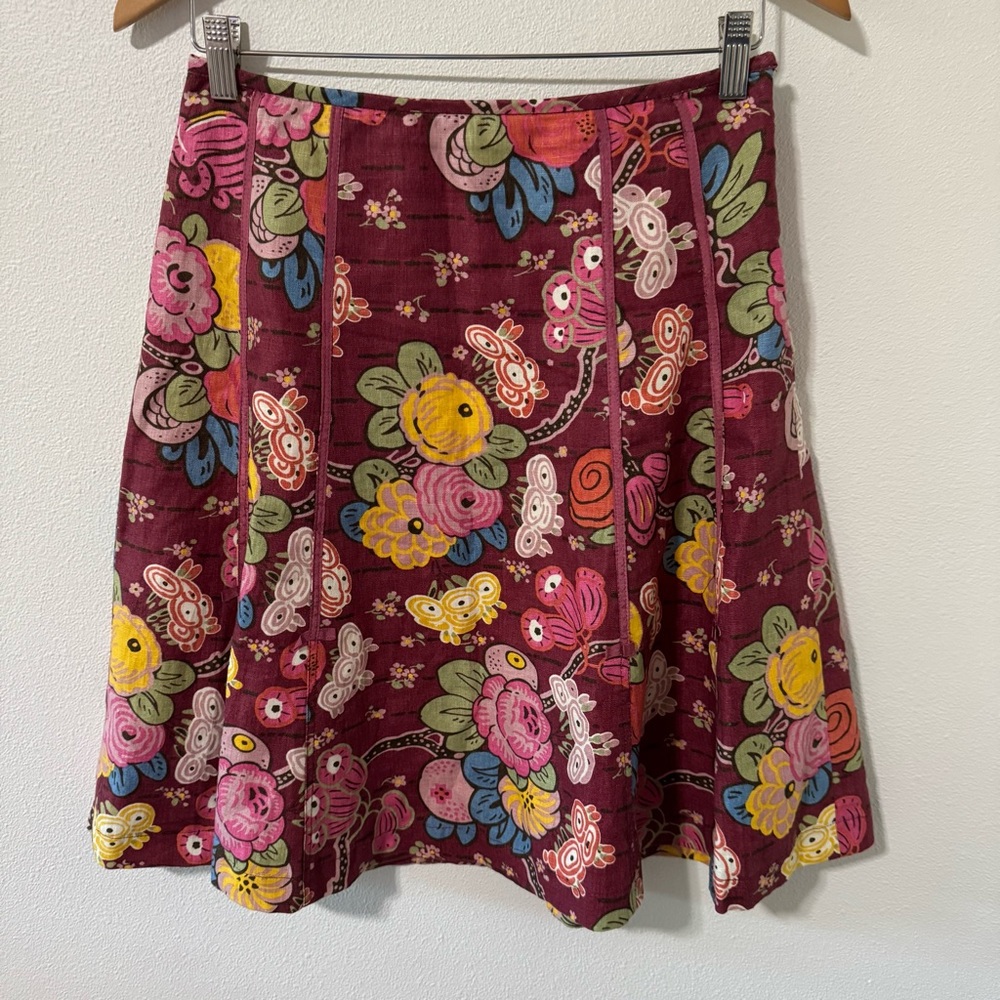 Vintage Cynthia Stefee Linen Floral A-Line Skirt Pink Multicolor Retro Print-6 - Picture 1 of 6